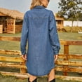 thumbnail image 7 of 2025 Denim Long Sleeve Dress for Women Button Up Collar Shirt Jean Dress with Pockets Loose Comfy Stretch Denim Tops (Medium, Dark Blue), 7 of 7