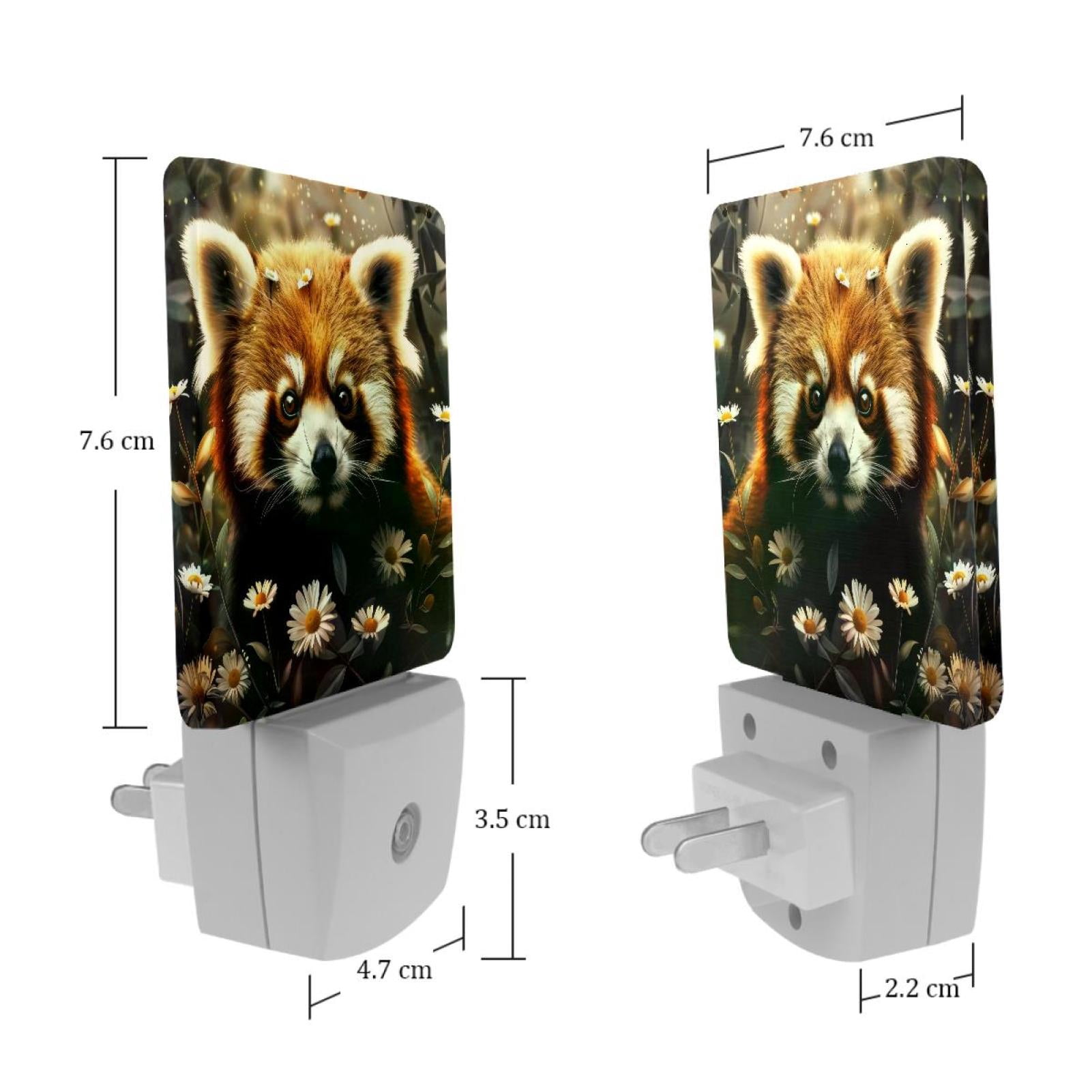PhooArto Red Panda and Daisy Flower Plug in LED Night Light Auto Sensor Dusk to Dawn Decorative Night for Bedroom, Bathroom, Kitchen, Hallway, Stairs, Baby's Room, Energy Saving