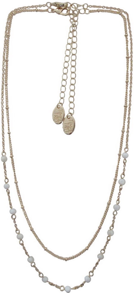 Time and Tru 16" and 18" with Extenders Gold Chain and White Bead Necklace Set for Women