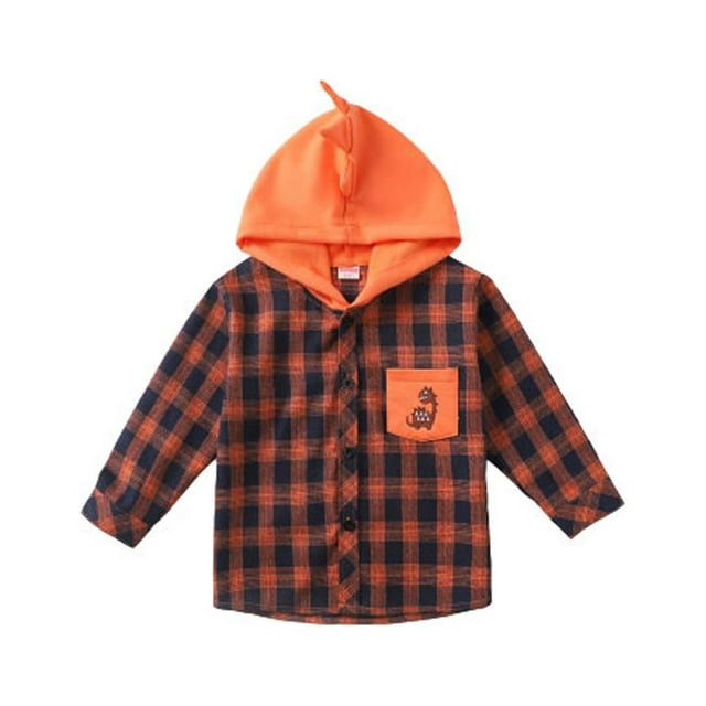 Toddler Baby Boys Clothes Multicolour Hooded Button Long-Sleeved Shirt