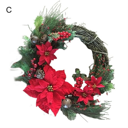 

Eastshop Hanging Pendant Exquisite Workmanship Widely Application Rattan Merry Christmas Door Welcome Flower Garland Wreath for Home