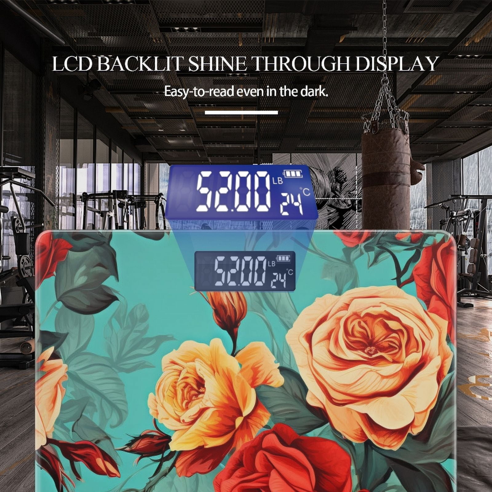 Bathroom Scale, Highly Accurate Digital Body Scale,Precisely Measures Weight up to 400 lbs-Roses In Red And Yellow Tones On Turquoise Background