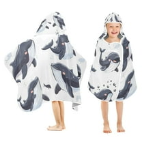 Cartoon Whale Toddler Hooded Beach Towel 24" x 50" Kids Bath Towels Soft Quick Dry for Swim Pool Boys Girls