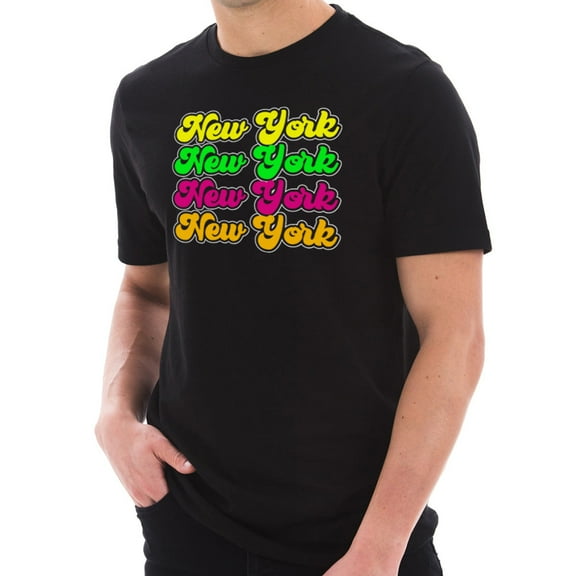 Plus Size New York Colors Repeat Graphic Design Short Sleeve Jersey T-Shirt - Black XL