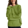 thumbnail image 2 of Duoif Sweaters for Women Trendy Women's 2025 Crew Neck Long Sleeve Casual Loose Ribbed Knit Solid Soft Pullover Sweater Tops Women's Sweaters Womens Tops Green2 S, 2 of 7