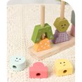 thumbnail image 4 of Juego de bloques apilables de madera | 9PCS Formas de madera natural gruesa con 10 tarjetas de patrón de doble cara | Juego mental colorido para habilidades motoras finas, coordinación mano-ojo, 4 of 9