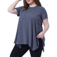 thumbnail image 4 of Tops de túnica de mujer plus size Agnes Orinda, camiseta de punto de verano con cuello redondo, suelta y fluida, de manga corta, blusa casual 2X azul real, 4 of 6