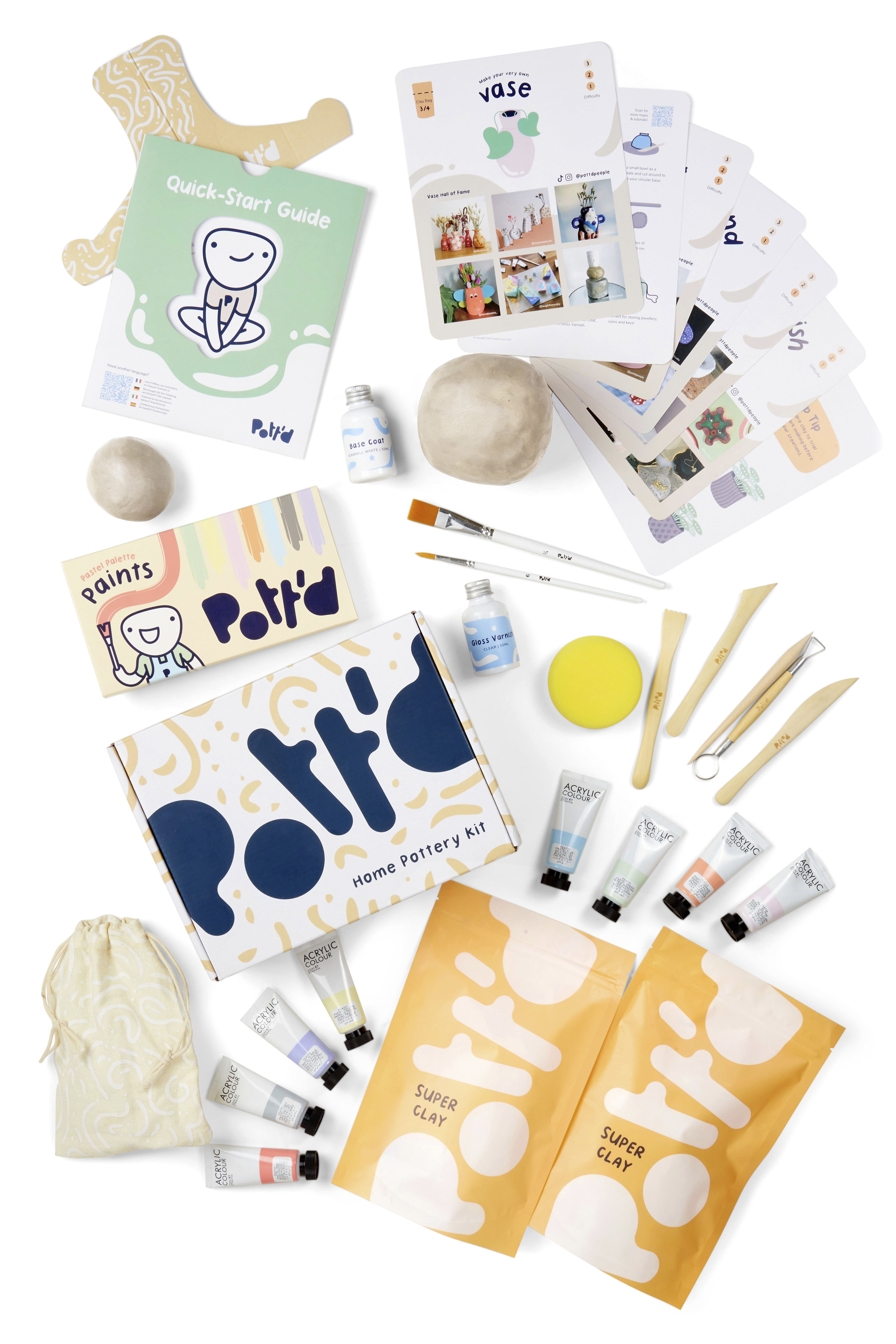 Pott'd Home Air Dry Clay Pottery Kit for Adults & Beginners, Pastel Paints