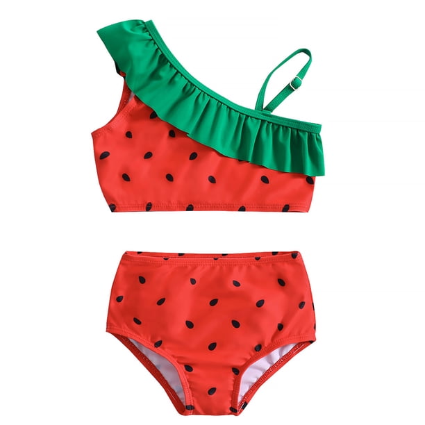 Traje de baño para bebé, traje de baño para niñas pequeñas, traje de baño para niñas con un solo hombro + traje de baño con parte inferior de cintura alta (2 piezas)