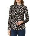thumbnail image 1 of INSPIRE CHIC Women's Button Down Shirt Ditsy Floral Long Sleeve Point Collar Office Top S Black-Pink Floral, 1 of 8