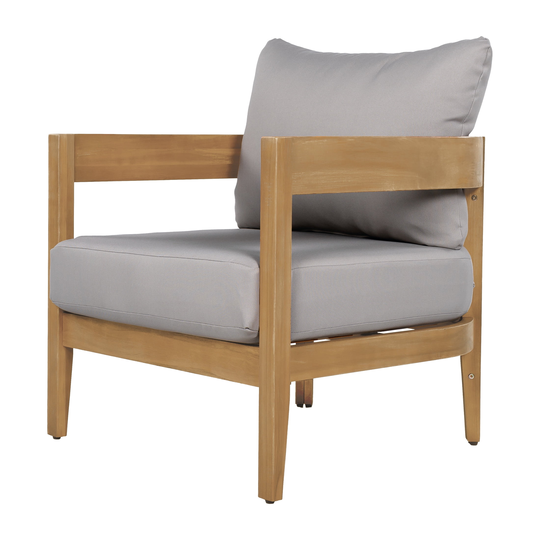 Christopher Knight Home Outdoor Lounge Chair with Tub Backrest, Solid Wood Frame, Gray Cushion