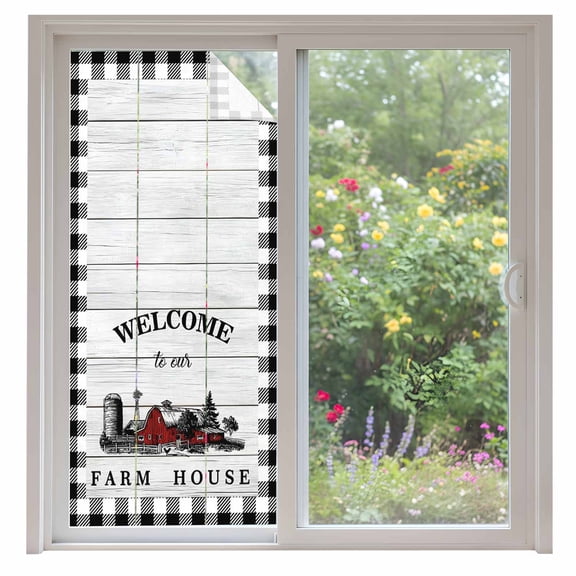 Farmhouse Cabin Window Privacy Film, Country Vintage House Wood Grain Pliad Static Cling UV Sun Blocking Heat Control Window Tint, Non-Adhesive One Way Windows Privacy Cover 35.4''x78.7''
