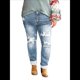 thumbnail image 1 of Pantalones Vaqueros Boyfriend de Tiro Medio Rotos para Mujer, Holgados, Elásticos y Desgastados Azul M, 1 of 6