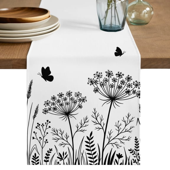 Table Runners 36 Inches Long Dress Scarves, Botanical Flowers Farmhouse Kitchen/Dining Table Decor Table Runner, Short Coffee Tablerunners, Spring Summer Budding Florals Butterfly 13x36 Inch