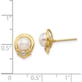 thumbnail image 3 of 14K Yellow Gold 5-6mm White Button Fw Cultured Pearl .02Ct Diamond Post Earrings Made In Canada xe3235aa, 3 of 5