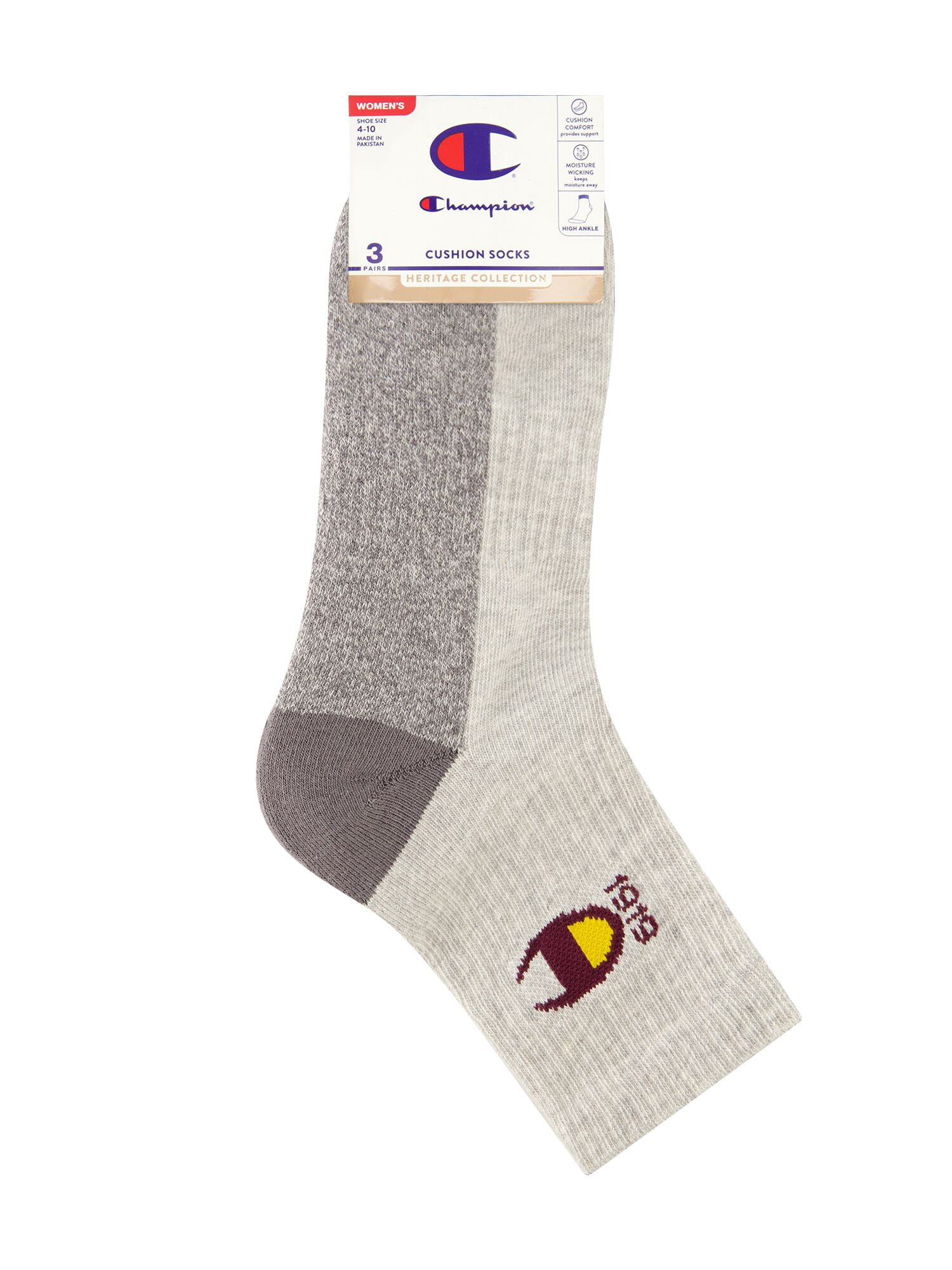 Champion Women’s Heritage Collection High Ankle Cushion Socks, 3 Pack, Sizes 4–10