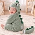 thumbnail image 2 of CUZIBR Dinosaur Boy Girl Halloween Onesie Animal Romper Jumpsuit Hooded Zip Up Long Sleeve Funny Dress-up Party Clothes,Green,1-3 Months, 2 of 7