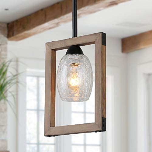 Giluta Square Pendant Light Wood Chandelier Kitchen Island Rustic Industrial Hanging Fixture For Dining Room Farmhouse Foyer With Glass Shade P0019 Com Giluta Square Pendant Light Wood, Square Metal And Wood Chandelier