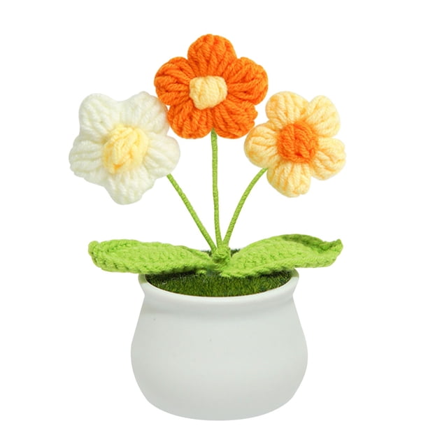 Flores artificiales, plantas artificiales, decoración terminada tejida a mano del valle, muebles para el hogar en macetas, flores simuladas tejidas, ramo de girasoles de lana, regalo, decoraciones tej
