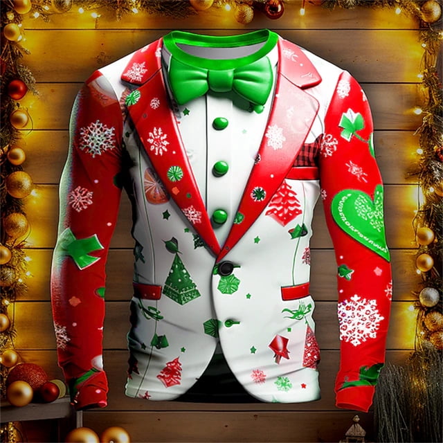 Camiseta con estampado 3D de Navidad para hombre y mujer, traje simulado, Tops de manga larga, ropa de diseñador de moda para fiesta, ropa de gran tamaño para niños, nuevo