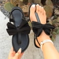 thumbnail image 6 of Kojanyu Women's Bow Knot T-Strap Flat Sandals Open Toe Summer Casual Beach Walking Thong Shoes PU Leather Slip On Footwear, 6 of 10