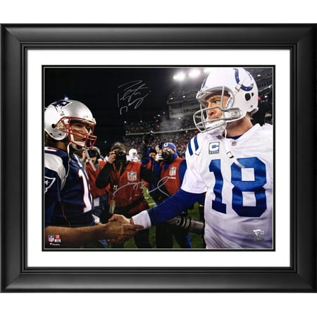 Peyton Manning & Tom Brady Framed Dual-Signed 16" x 20" Colts vs. Patriots Handshake Photograph - Fanatics Authentic Certified