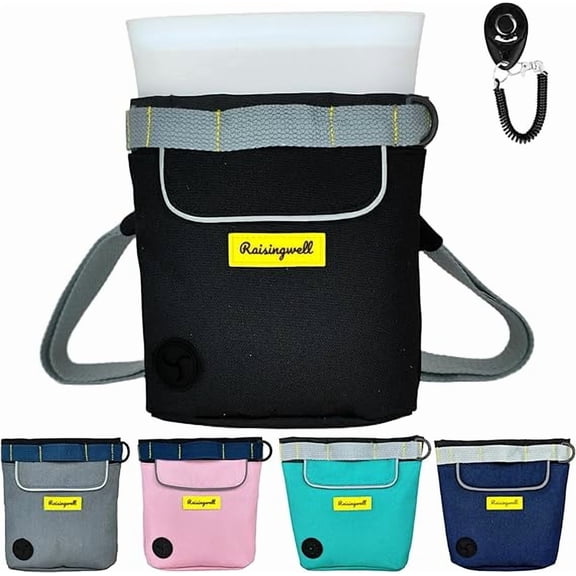 Raisingwell Dog Treat Pouch for Pet Walking and Training with Clicker 2 Cup Silicone Bag Small Fanny Pack Holder for Puppy Snack Dispenser Kit for Leash and Outdoor Use (Black)
