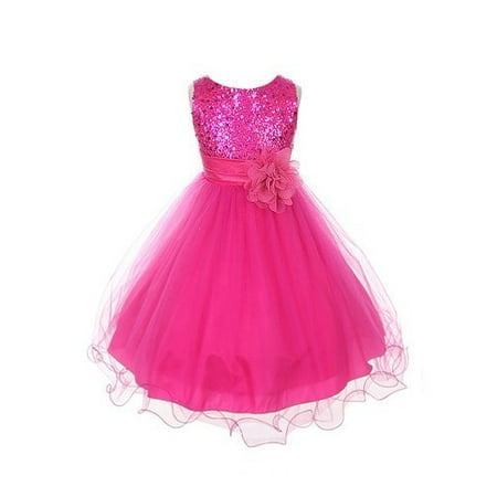 Absolutely Beautiful Sequined Bodice with Double Tulle Skirt Party flower Girl Dress-KD305-Fuchsia-12 Color: Fuchsia Size: 12 NewBorn, Kid, Child, Childern, Infant, Baby