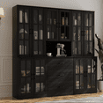 thumbnail image 3 of RichYa 3Pcs Grid Bookcases Set with Glass Doors,Tall Bookshelves with Storage Drawers,5-Tier Modular Cabinets for Living Room,Black(BFB), 3 of 10