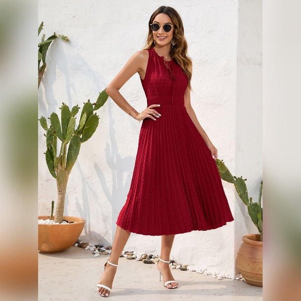 slim fit dress slacks Red Halter Sheath Prom Dress with Keyhole and Side Slit main image 1