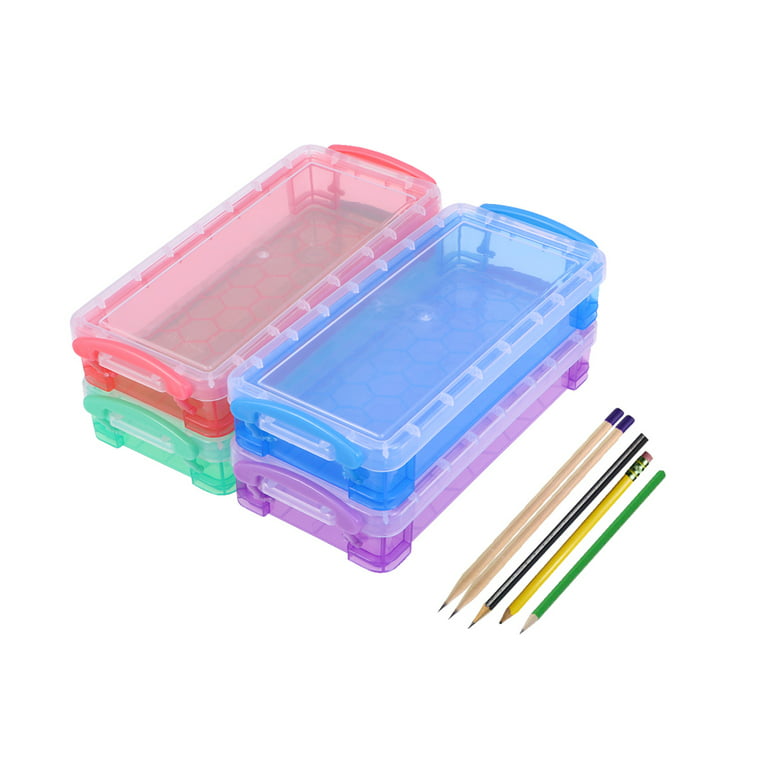 Etereauty 4pcs Multi-functional Transparent Pencil Case Plastic Pencil Box Storage Case Stationery Supplies for School Office (Random Color), Multicolor