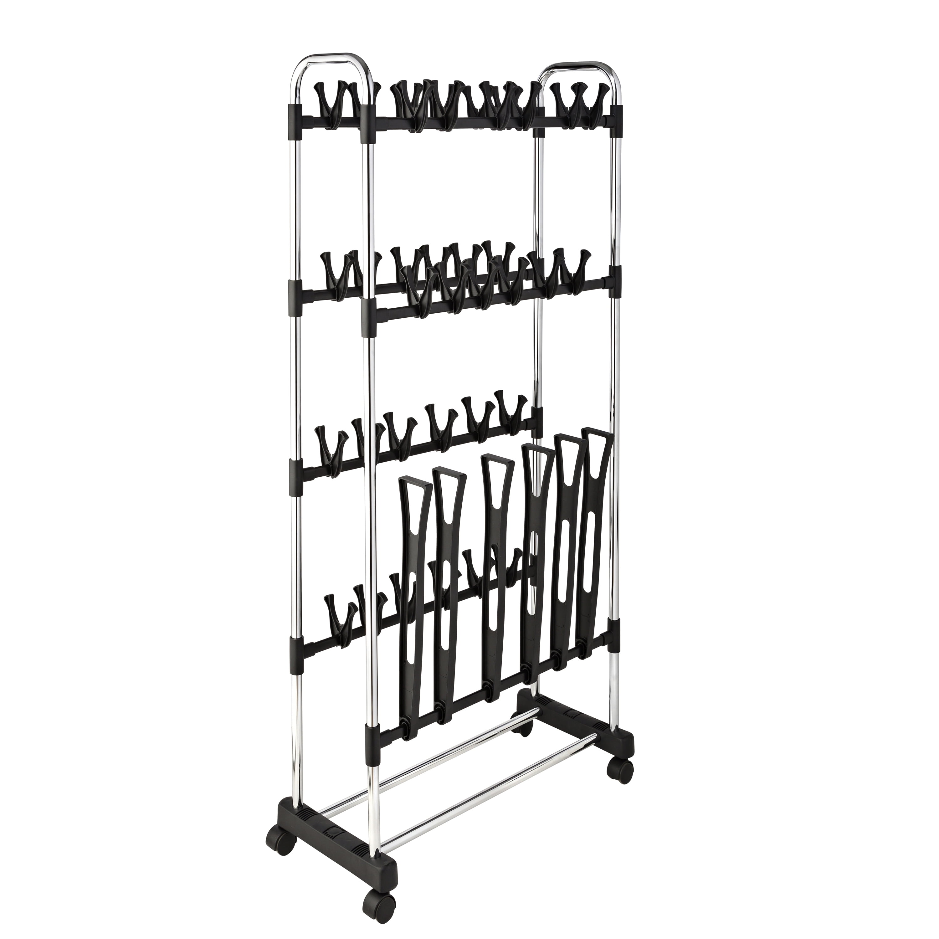 HoneyCanDo 48Pair Rolling Shoe and Boot Rack, Black
