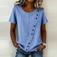 thumbnail image 2 of Avtoify Women Round Neck Linen Button Top Summer Top for Women Dressy Casual Short Sleeve Asymmetrical Blouse, 2 of 8