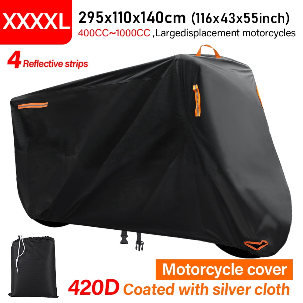 XiongXiong Motorcycle Covers Outdoor Waterproof for Harley, 420D Thicken Heavy Duty Motorcycle Cover All Weather 4XL, Black