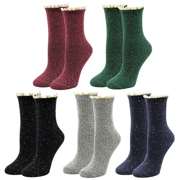 Holzlrgus Lace Slouch Socks Women, Cotton Crew Socks, Frilly Ruffle Boot Socks 5 Pairs