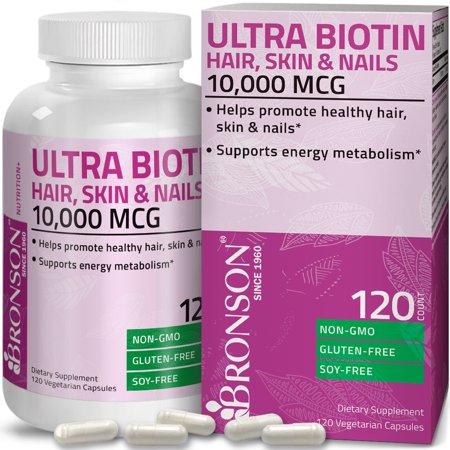Ultra Biotin 10,000 Mcg Hair Skin and Nails Supplement, Non-GMO, Gluten Free, Soy