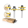 thumbnail image 2 of 2pcs Tongue And Groove Router Bit Tool Set With Adjustable 1/4 Inch Shank, Wood Milling With 45 Degree Lock Miter Router Bit, T Shape 3 Teeth Wood Milling Cutter For Soft And Hard Woods,, 2 of 10