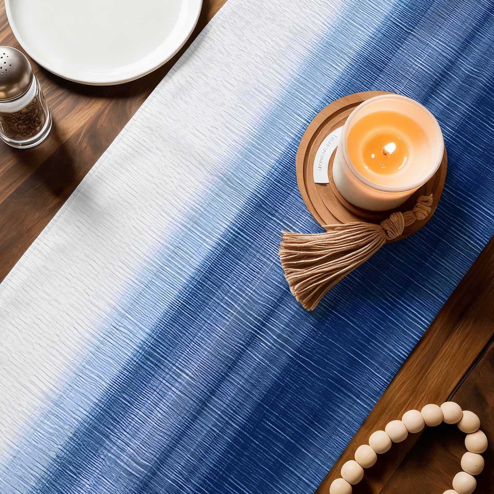Navy Blue Ombre Table Runner, Farmhouse Modern Gradient Washable Cotton Linen Table Runners 90 Inches Long, Dresser Scarf Runner for Dining/Coffee/Kitchen/Hallway Tables 13''x90''