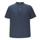 thumbnail image 3 of Blusa y camisa de manga corta con cuello alto para hombre, de verano, de lino, semiabierta, con botones, informal, holgada, a rayas, 3 of 5