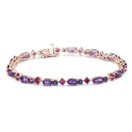 Amethyst, Rhodolite and Iolite Gemstone 18kt Rose Gold over Sterling Silver Bracelet, 7.25