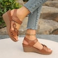 thumbnail image 5 of Summer Sandals for Women with Arch Support Boho Open Toe Slip-On Comfortable Wedge Thick-Soled Sandals Slippers for Women Beach Vacation Holiday Vintage Fashion Brown 7, 5 of 9