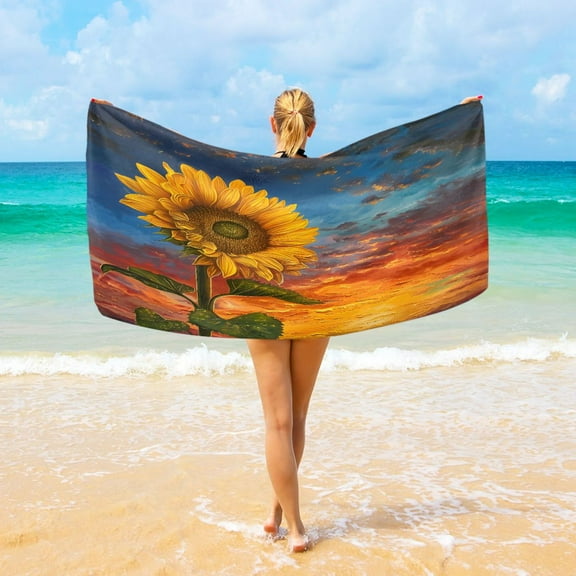 Ryvnso Sunflower Sunset Oversized Beach Towel Microfiber Bath Blankets Swimming Fitness 37" x 74"