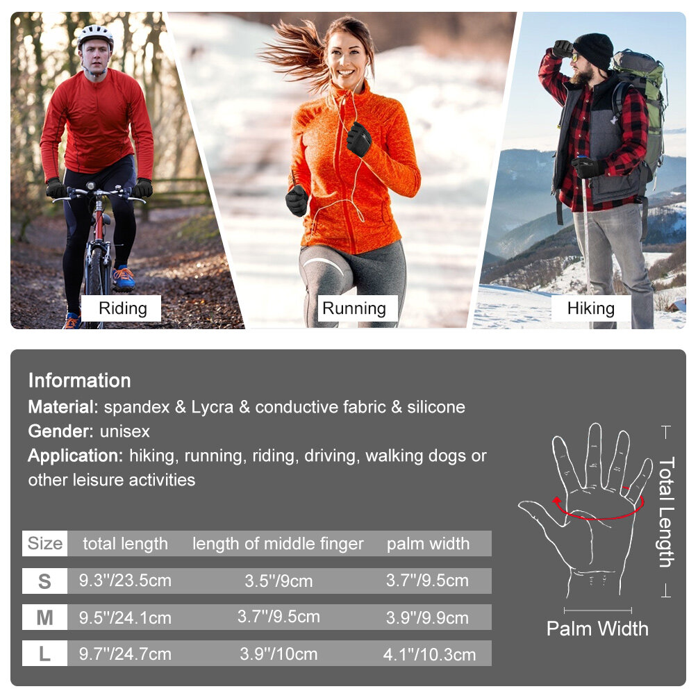 Winter Gloves for Men Women Windproof Warm Gloves Non-Slip Thermal Touchscreen Gloves Casual Gloves for Hiking Cycling Skiing Running, M & Black - image 5 of 9
