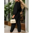 thumbnail image 3 of Weardear Womens Jumpsuits Casual V Neck Lantern Long Sleeve Dressy Romper Pleated Belt One Piece Outfits with Pocketss, 3 of 6