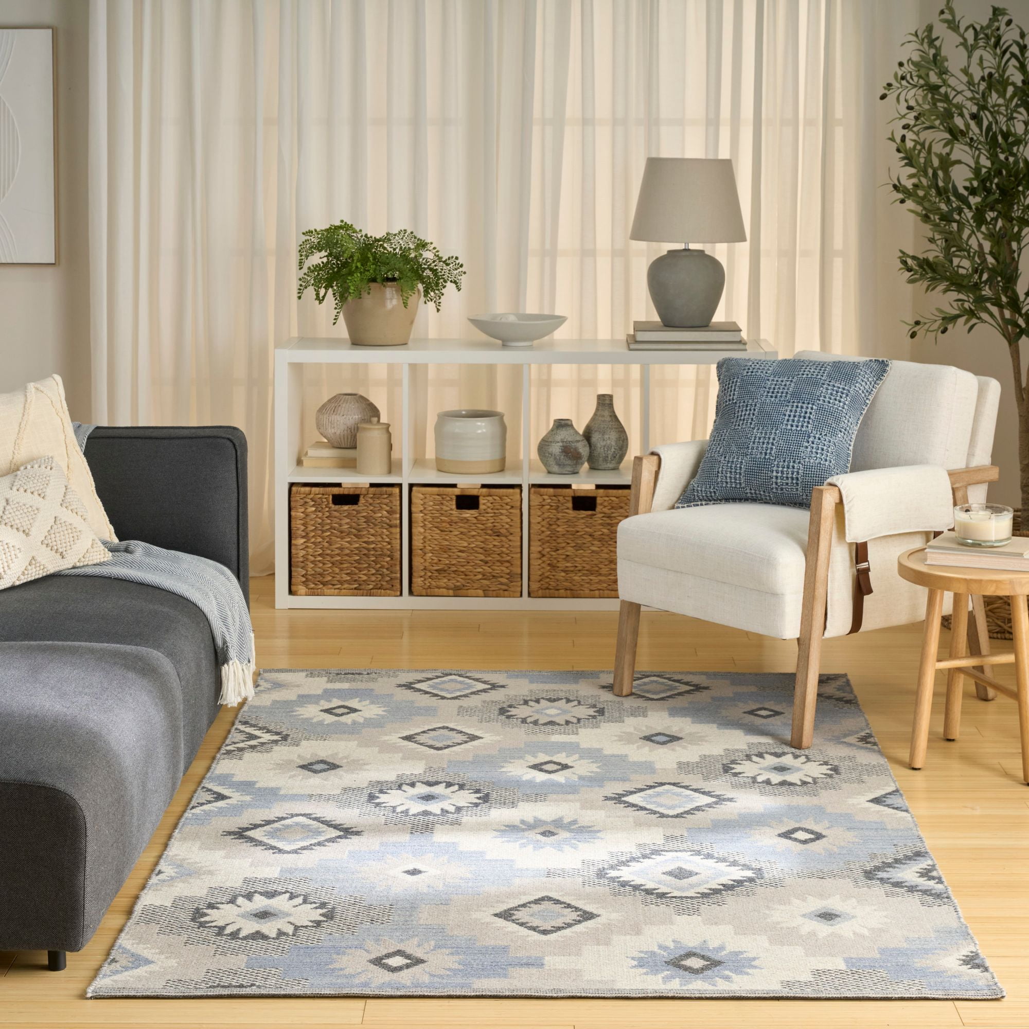 Nourison Copenhagen 8' x 10' Ivory Blue Modern Flatwoven Wool Indoor Rug