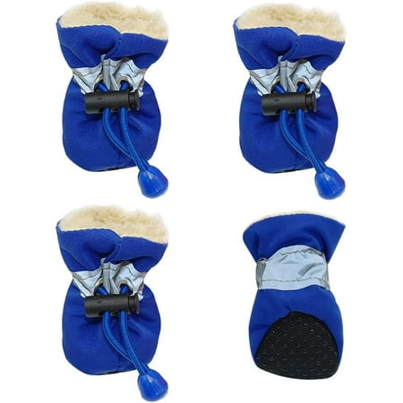 4pcs Waterproof Winter Pet Dog Shoes Anti-Slip Rain Snow Boots Footwear Thick Warm for Small Cats Dogs Puppy Dog Socks Booties Blue M