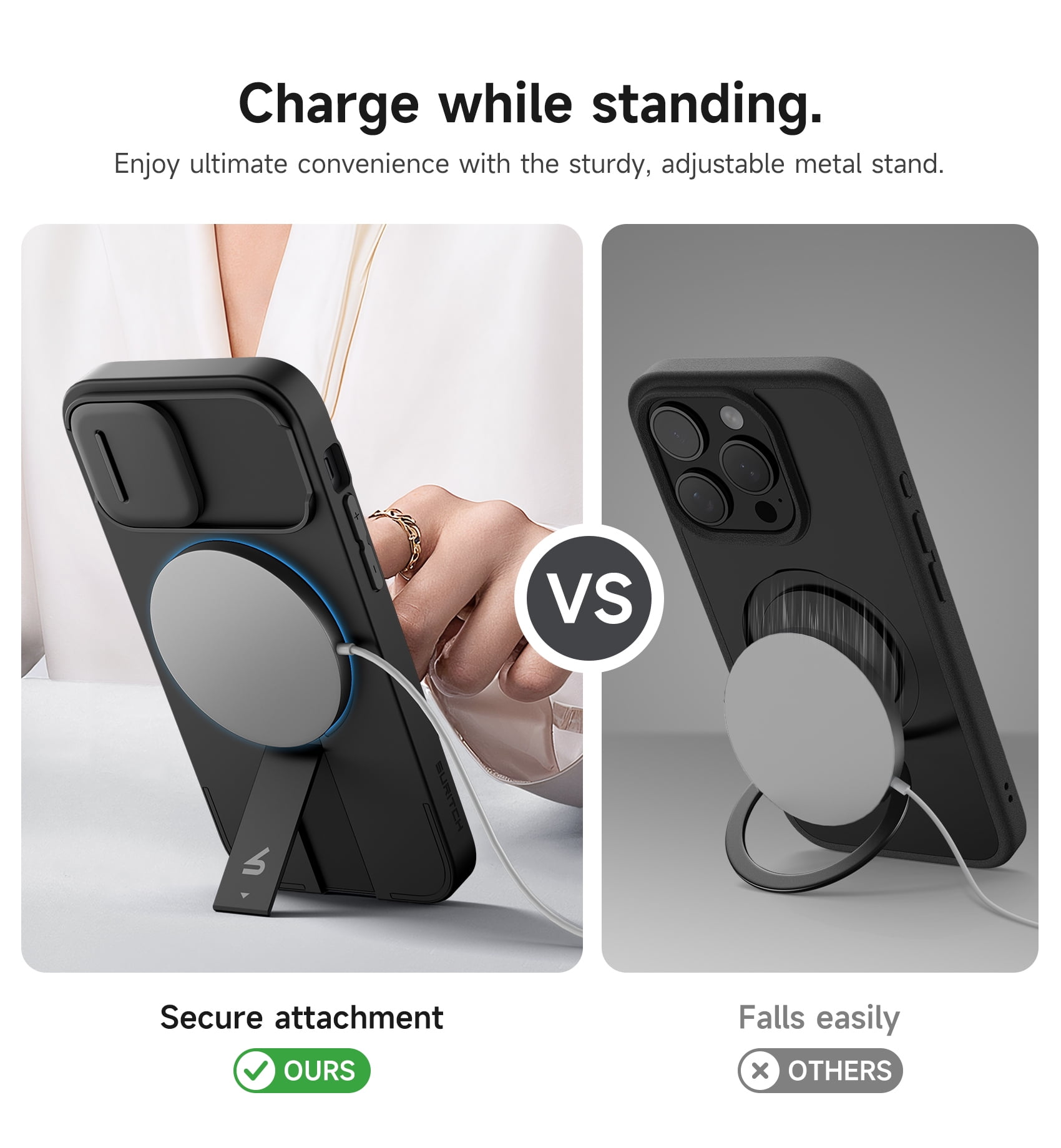 Suritch for iPhone 12 / 12 Pro Case with Magnetic Slide Camera Cover and Adjustable Kickstand, Compatible with MagSafe, Shockproof Bumper Case Slim Protective Cover, Black