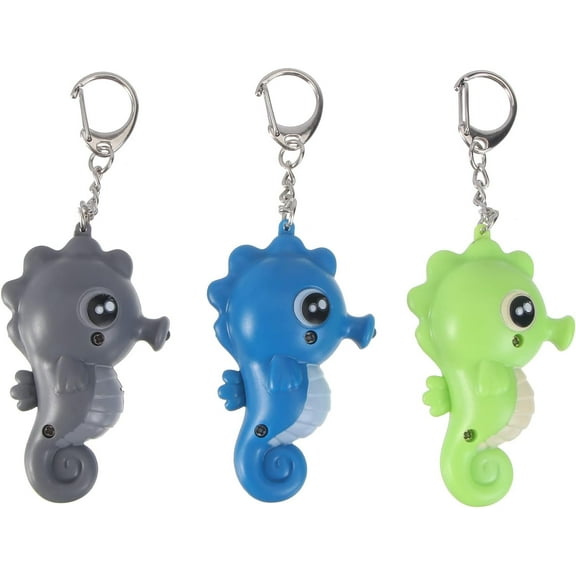 Liho Cute Animal Sea Horse Key Ring with Sound Car Keychain 3pcs LED Light Up Keychain Bag Decoration Accessory Gift for Girls Women A605