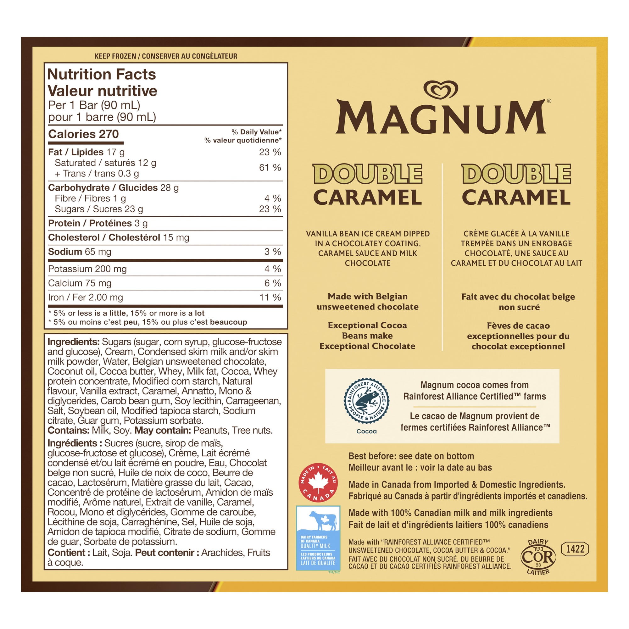 Magnum Double Caramel Ice Cream Bar, 3 x 90 ml