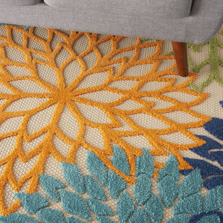 4' x 5' Blue and Green Floral Indoor Outdoor Area Rug